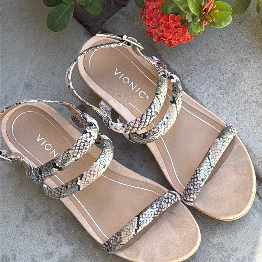 Vionic Kora Snake Print Leather Raffia Boa Strapp… - image 8
